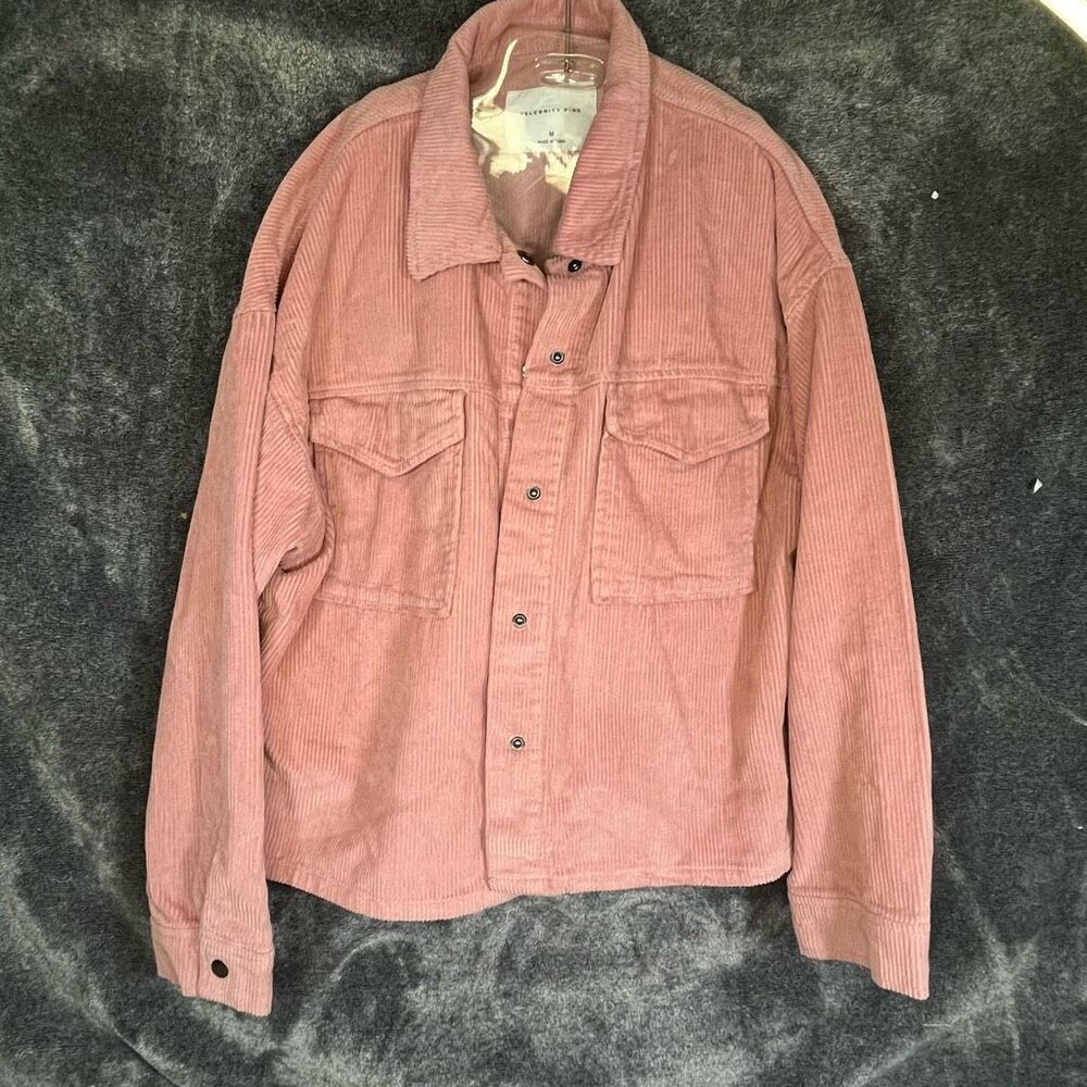 Celebrity Pink Womens Corduroy Jacket Medium Pink Shacket Button Front Pockets